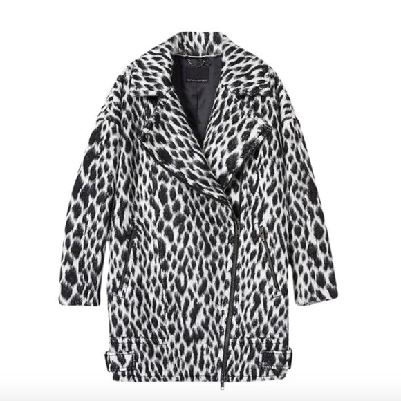 Black/White Cocoon Spotted Animal Print Wool Moto